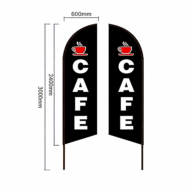 'CAFE-BLACK' 3.4m Double Sided Sign Commercial Feather Banner Flag