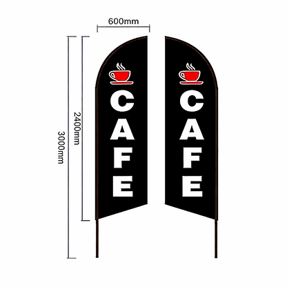 'CAFE-BLACK' 3.4m Double Sided Sign Commercial Feather Banner Flag