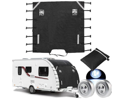 caravan cover with LED safety lights