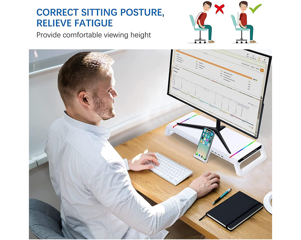 monitor stand on desk