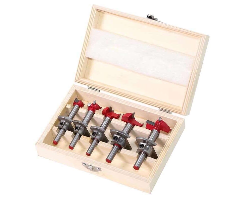 Forstner drill bits in storage case