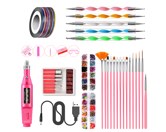 Electric Nail Drill Kit – USB Manicure Pedicure Set with Polishing Heads & Decorations