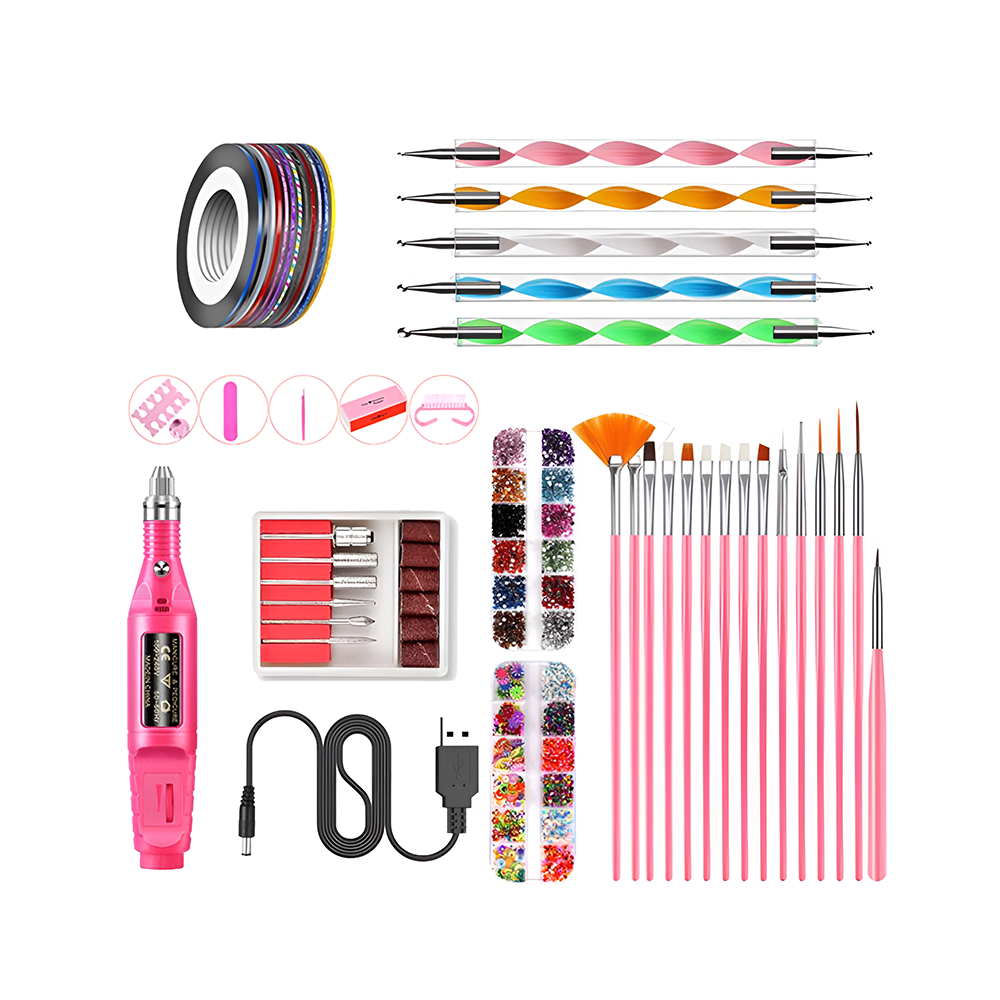 Electric Nail Drill Kit – USB Manicure Pedicure Set with Polishing Heads & Decorations