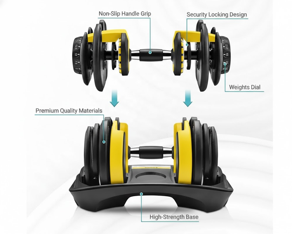 dumbbells on holders