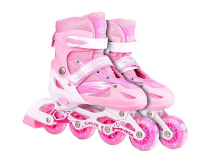 Child wearing pink roller skates