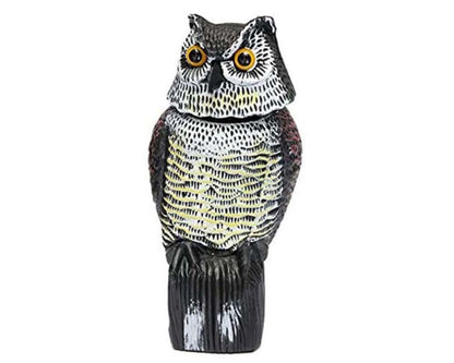 Owl Bird Scarer Bird Horned Owl With Rotating Head-Vertical Great Owl Garden Decor