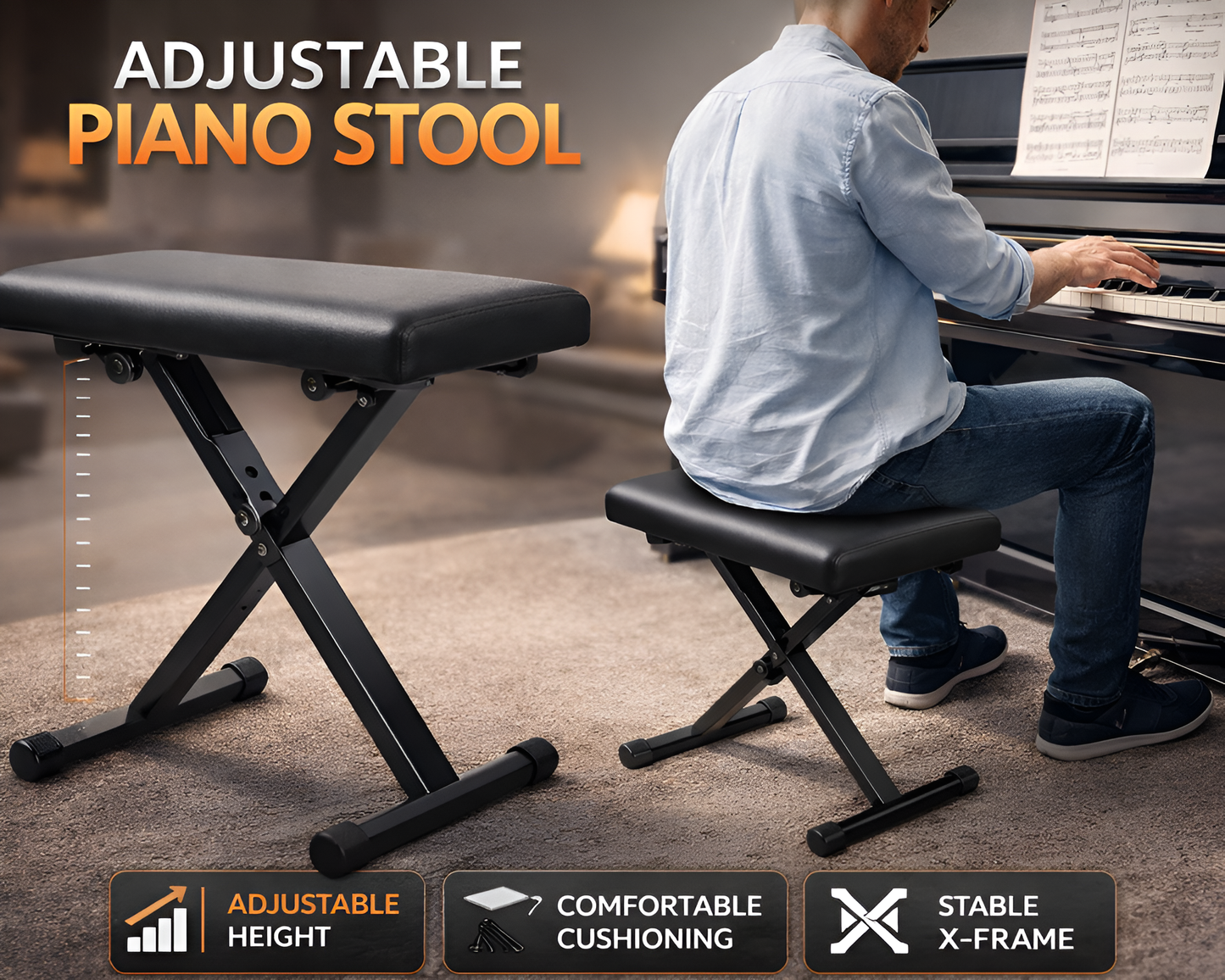 Adjustable Keyboard Piano Stool