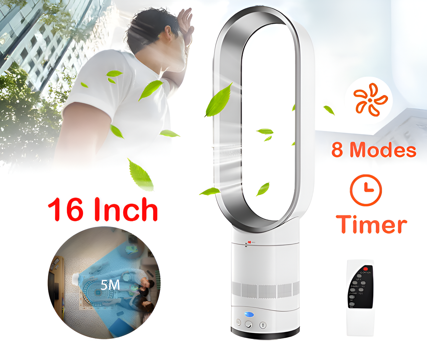 Tower Bladeless Fan 16inch silver