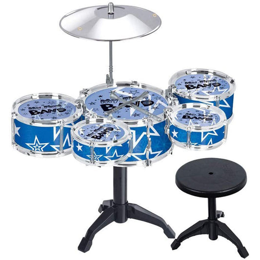Jazz Rock Drum Set Kids Toys Drums Cymbal Stool Sticks Black