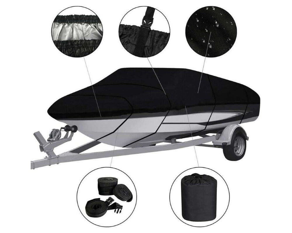 Boat Cover Heavy Duty – 600D Black Trailerable Boat Cover for 16–18ft V-Hull