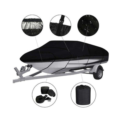 Boat Cover Heavy Duty – 600D Black Trailerable Boat Cover for 16–18ft V-Hull