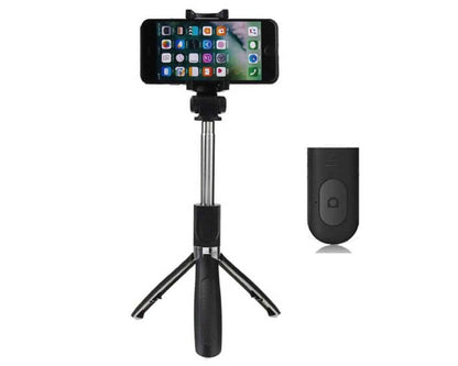 Selfie stick tripod in use