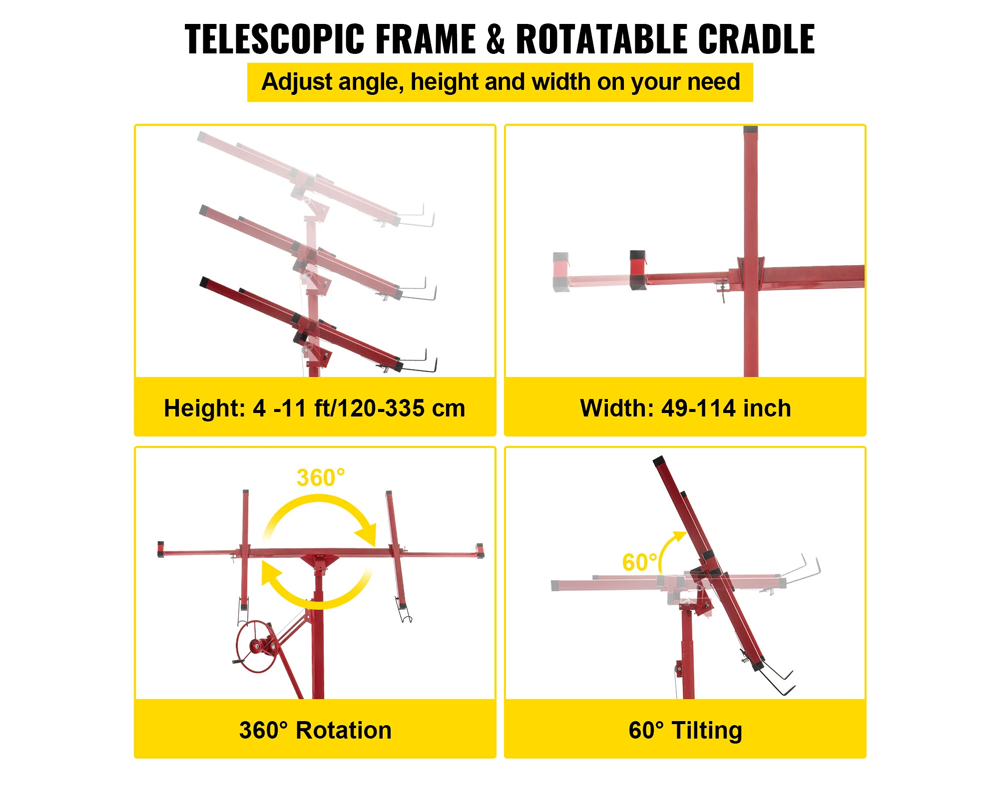 Drywall lifter height adjustment