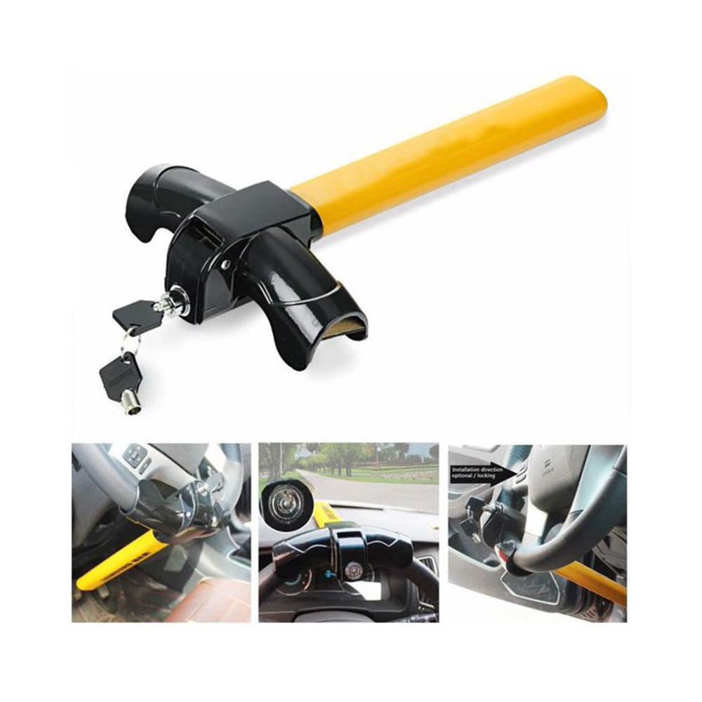 Steering wheel lock on car wheel