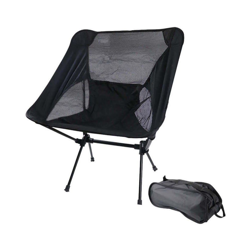 Black portable camping chair folded