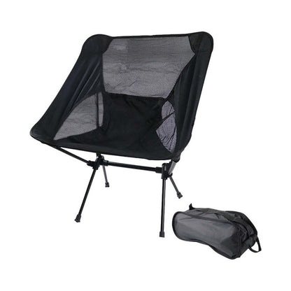 Black portable camping chair folded