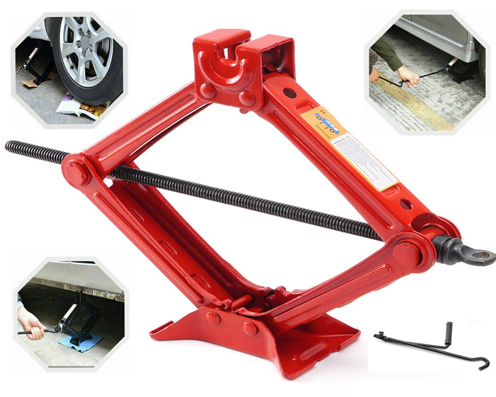Scissor Jack Heavy Duty – 2 Ton Steel Car Jack with Ratchet Wrench Red