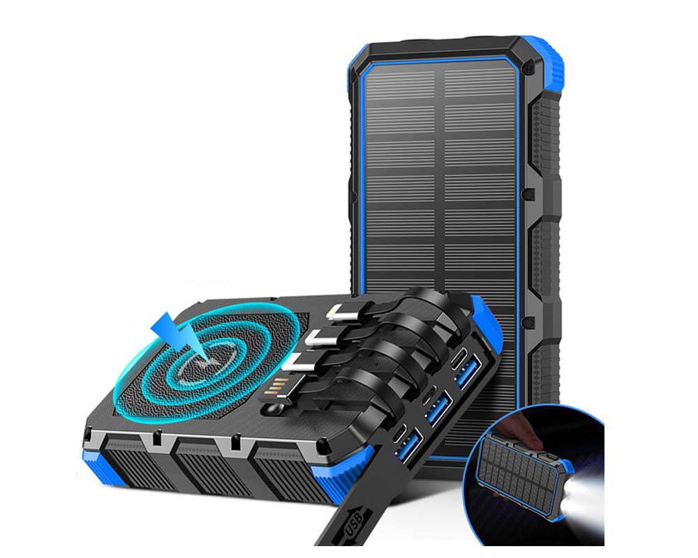 Solar charger with builtin cables