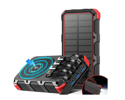 Solar power bank with builtin cables