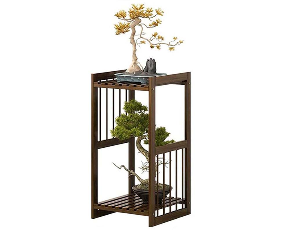 brown bamboo plant rack