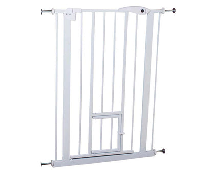 Safety gate with pet door open