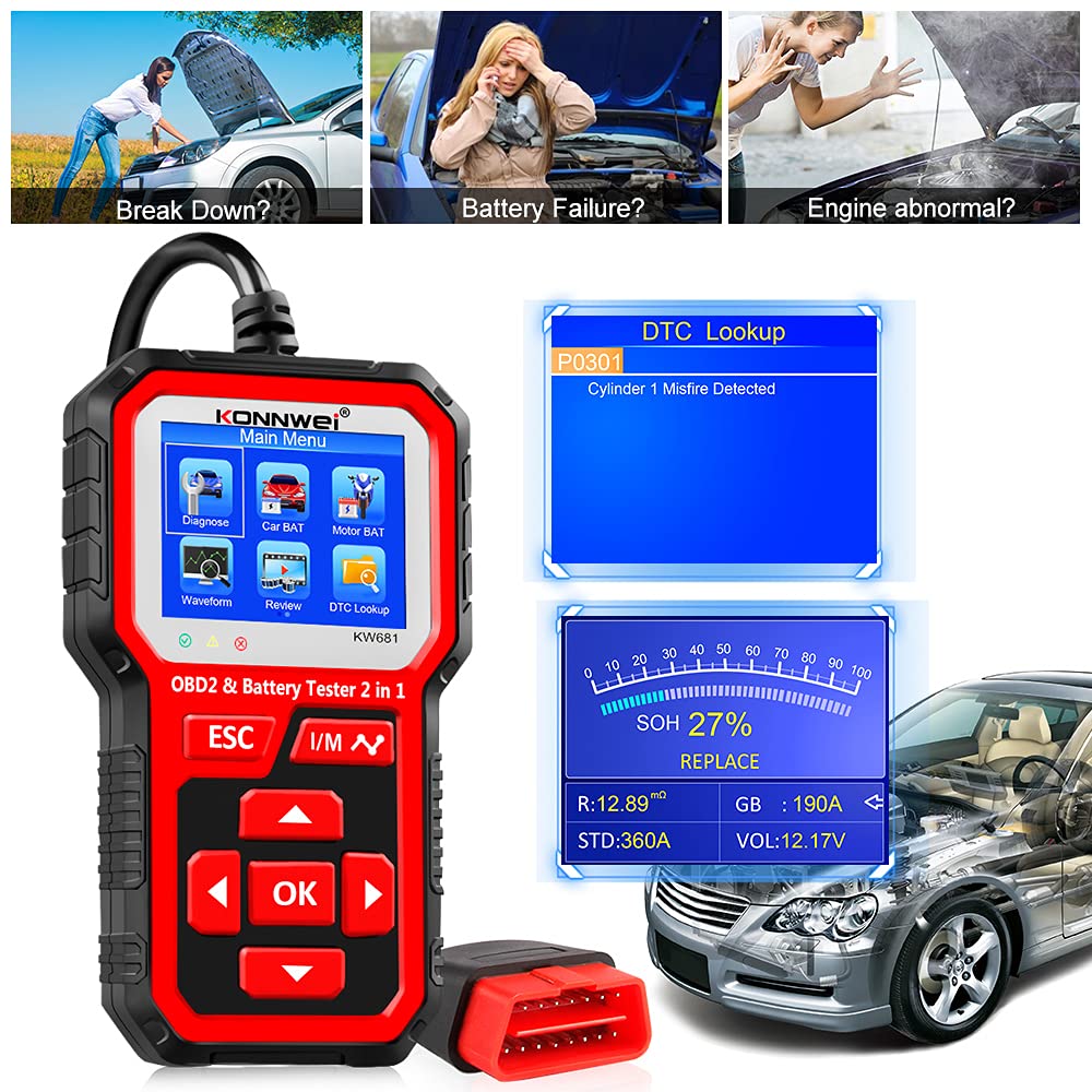 KONNWEI KW681 OBD2 Scanner 6V 12V