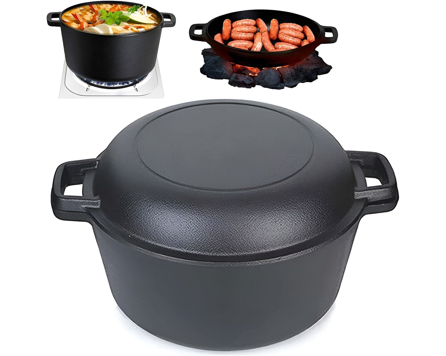 Cast Iron Dutch Oven 2 in 1 Cast Iron Dutch Oven Skillet Lid Set