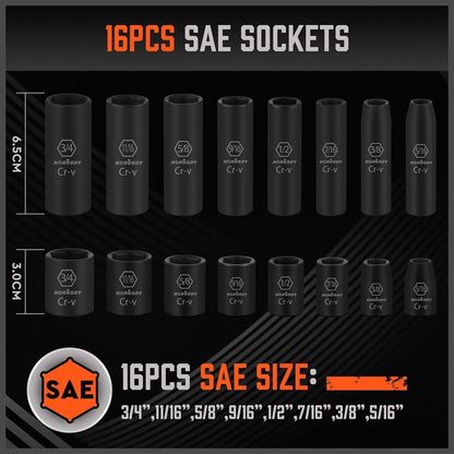 Socket set in organized storage box
