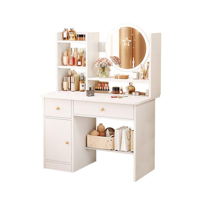 LED Mirror Dressing Table – Modern Vanity Desk with Drawers & Storage Shelves