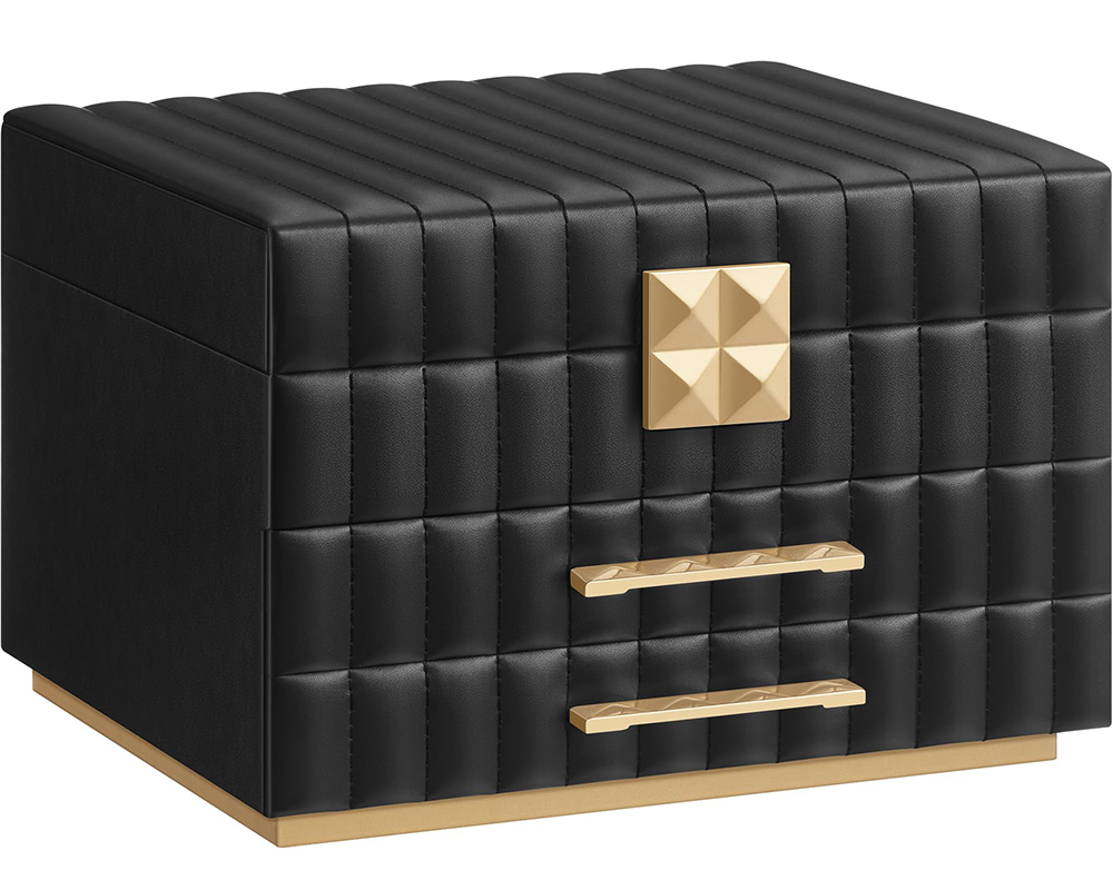 Jewellery box open showing compartments