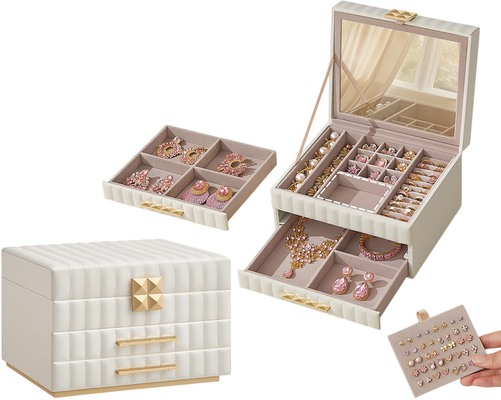 Jewellery box with open drawers