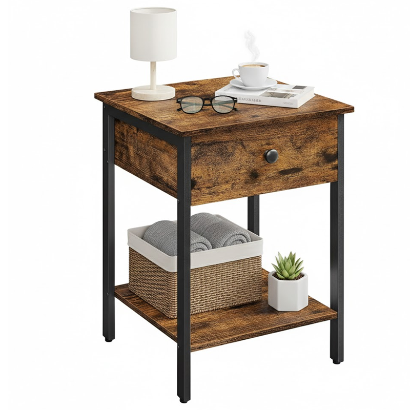 VASAGLE rustic brown bedside table