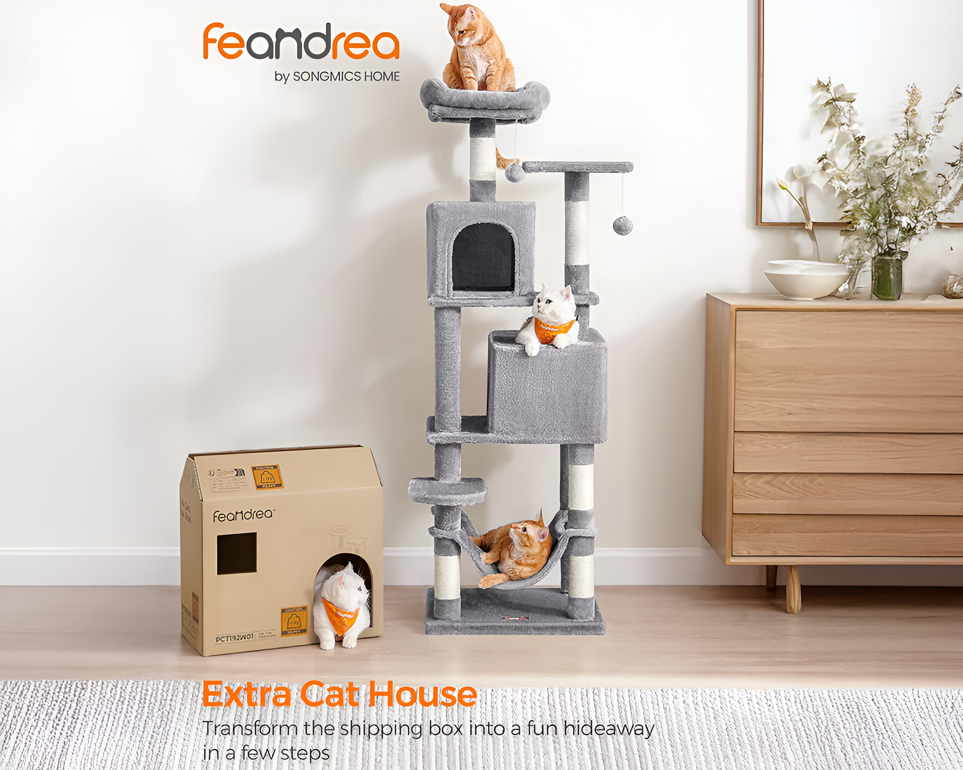 Sisal scratching posts on cat tree
