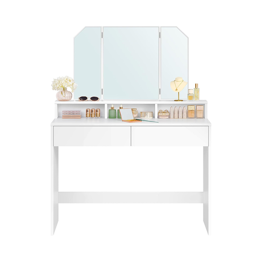 dressing table with tri fold mirror