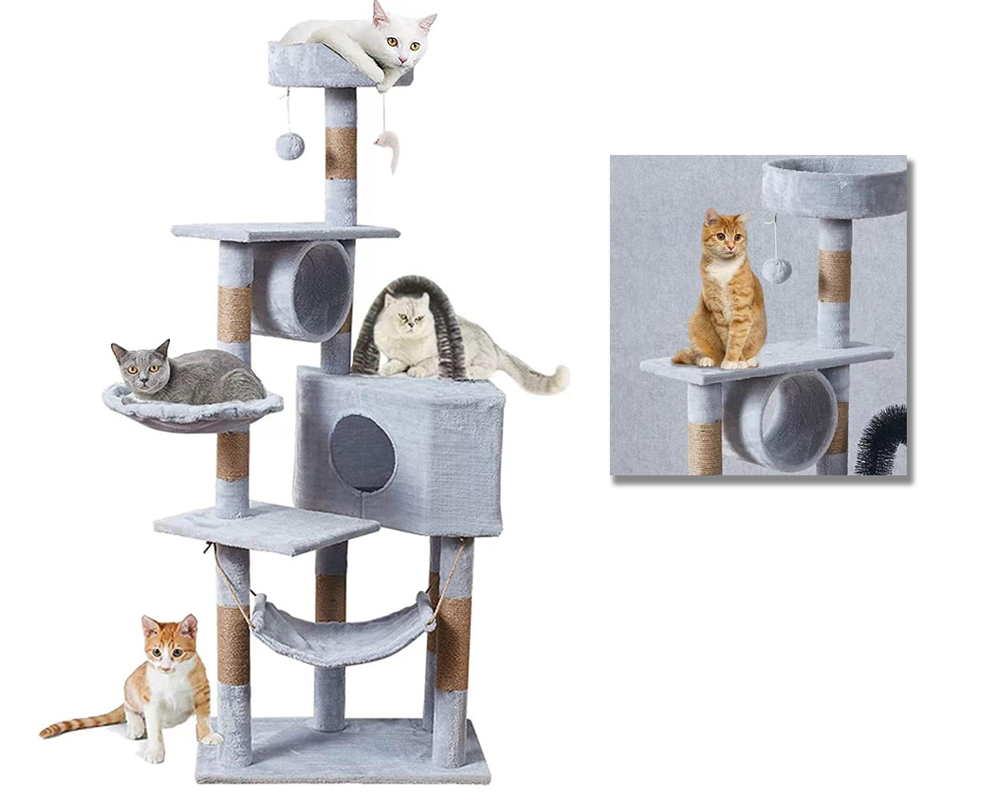 Cat Tree House with Scratching Posts Hammock
