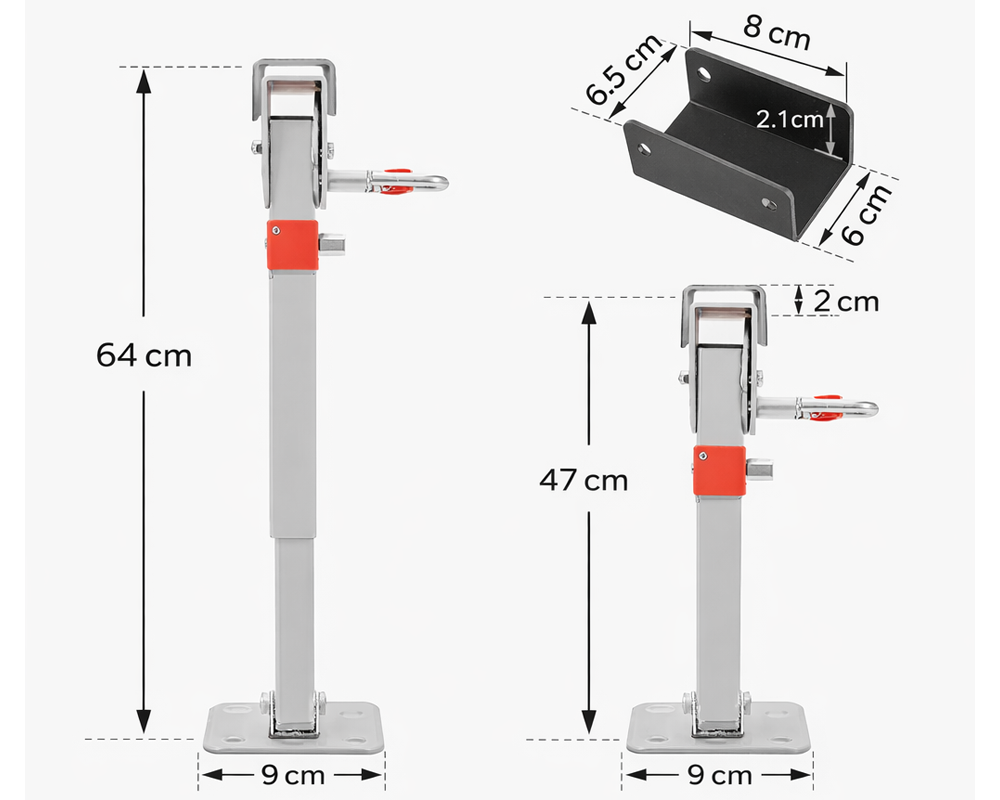 2 X Caravan Drop Down Corner Steady Legs Handle Steel Base