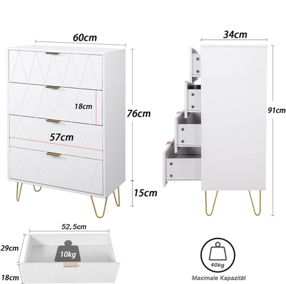 white dresser with gold knobs