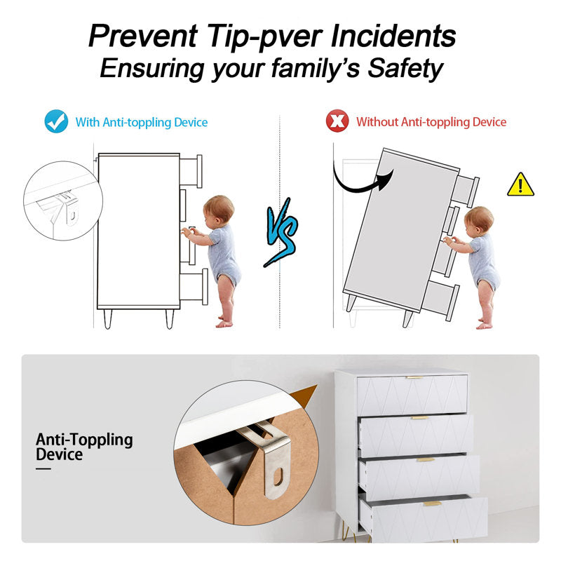 Tallboy Chest of Drawers -  4-Drawer Dressers for Bedroom (White)