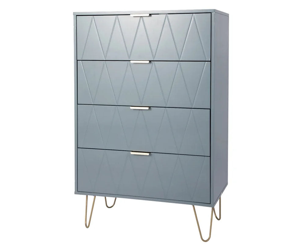 blue dresser with gold knobs
