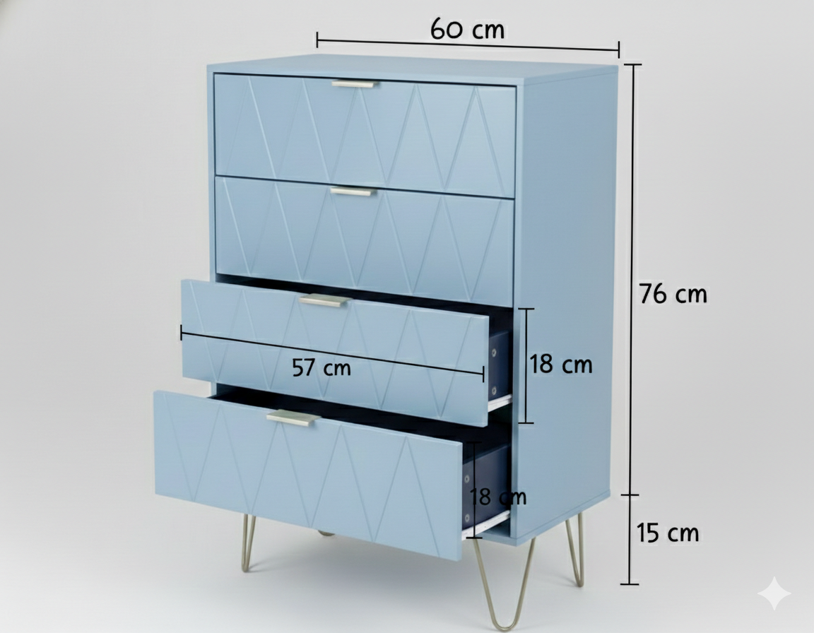 blue dresser with gold knobs
