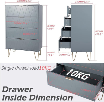 Tallboy Chest of Drawers - 4 Drawer  Dressers for Bedroom  (Sky blue)