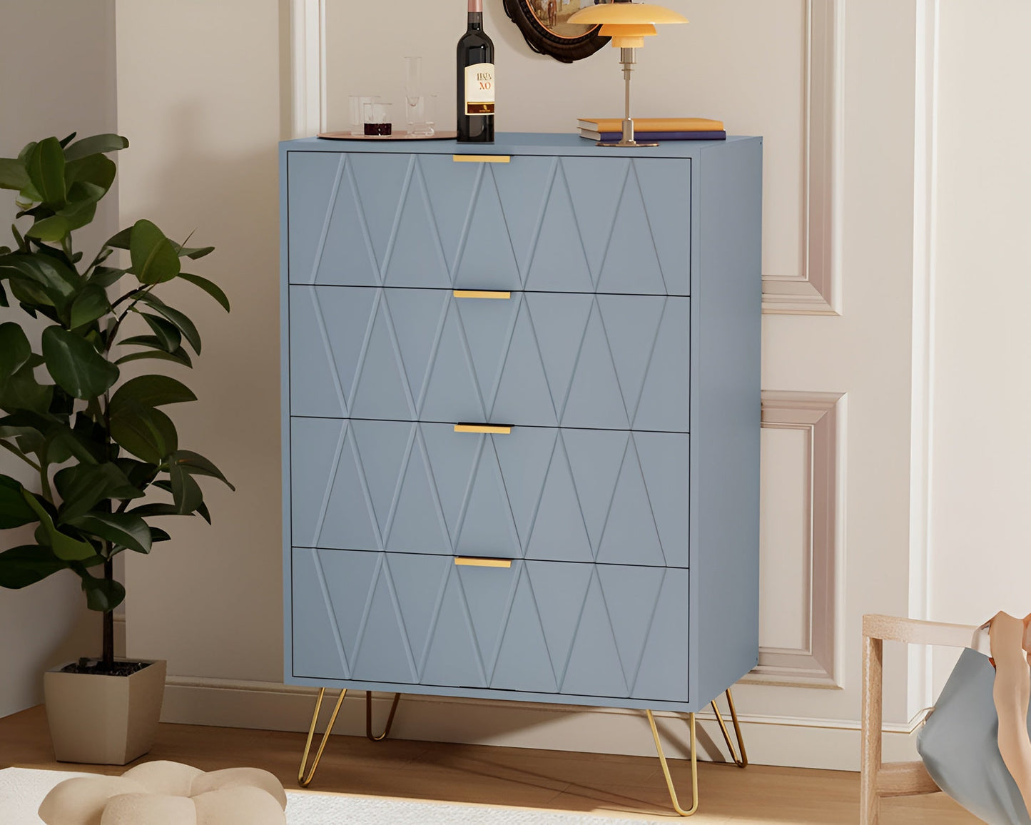 Tallboy Chest of Drawers - 4 Drawer  Dressers for Bedroom  (Sky blue)