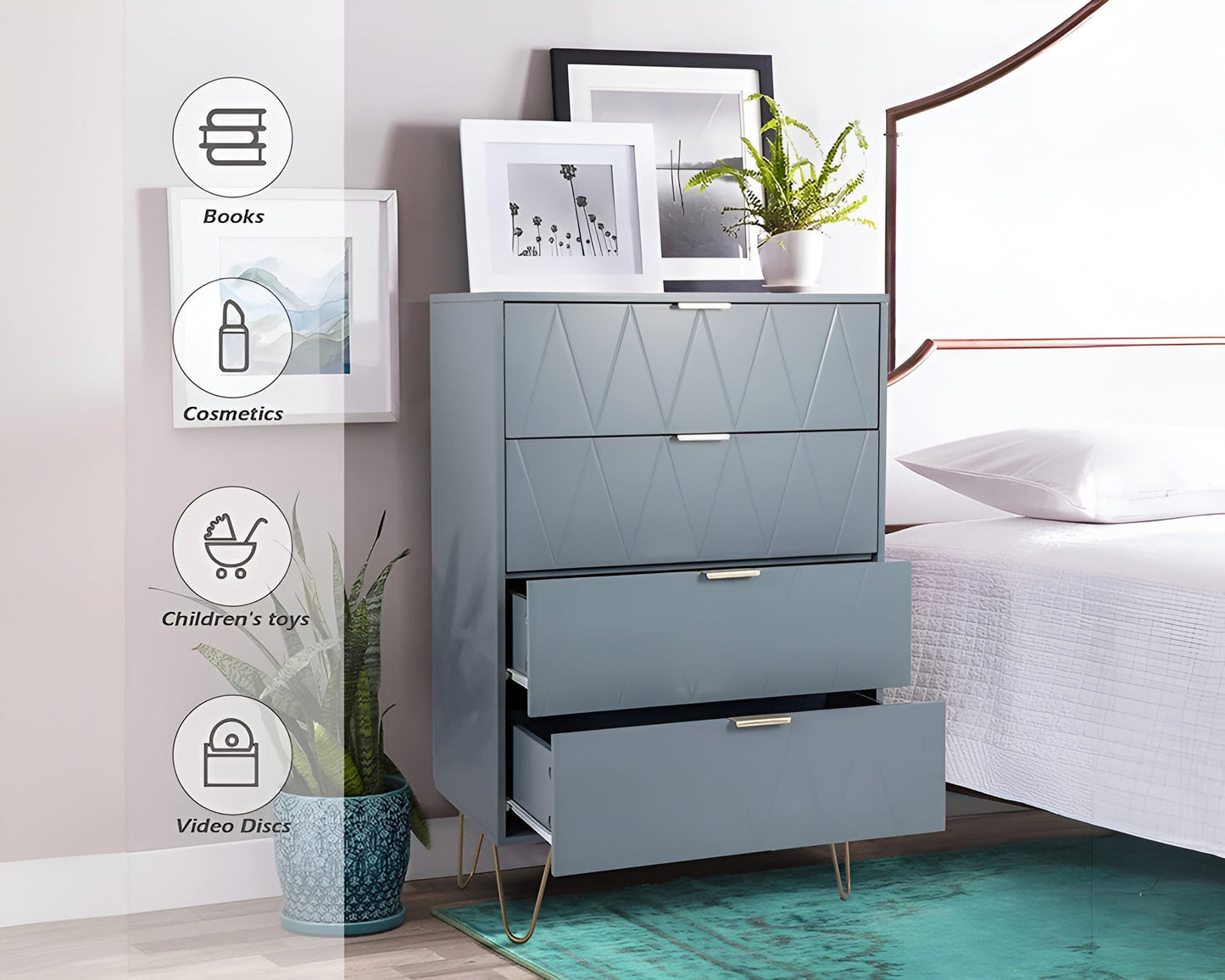 Tallboy Chest of Drawers - 4 Drawer  Dressers for Bedroom  (Sky blue)