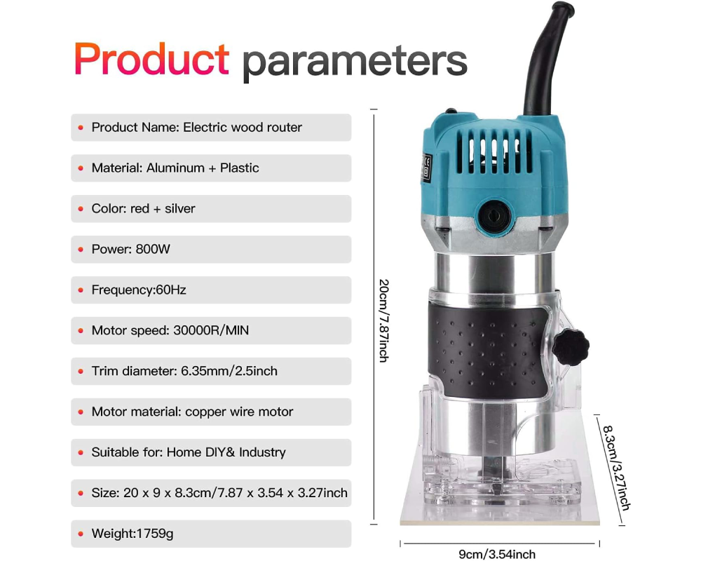 Wood Router with Bit Set Electric Wood Router 800W for DIY & Trimming Work