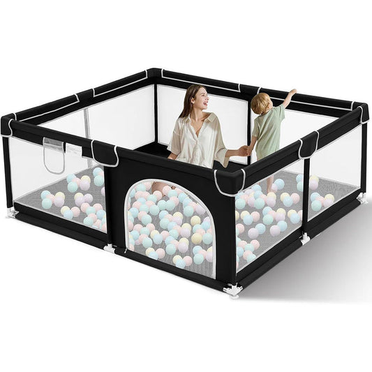 Large baby playpen black mesh