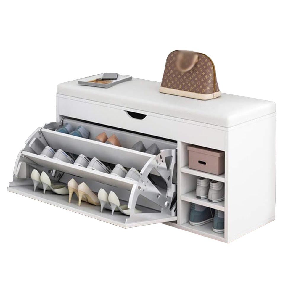 White wooden shoe cabinet organiser rack