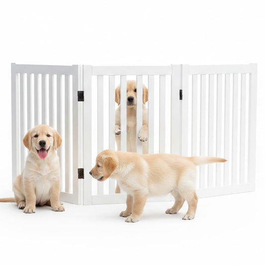 Grey wooden pet safety gate