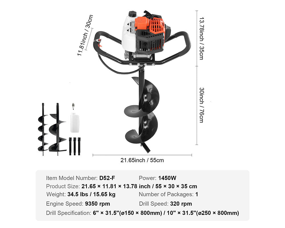 Gas powered earth auger