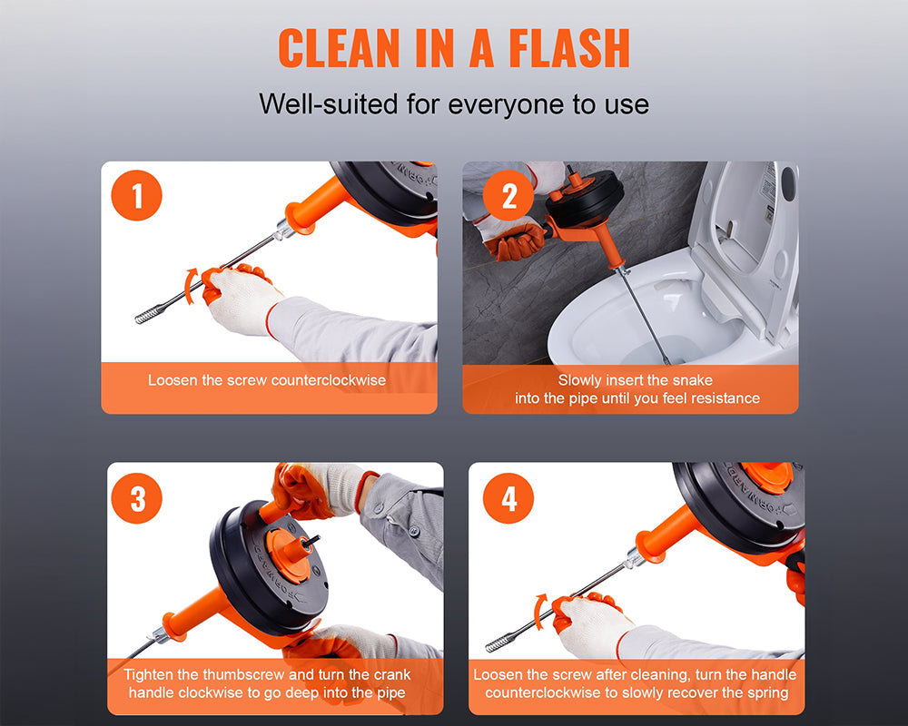 Plumbing Snake Drain Auger Sink Clog Remover Cleaner