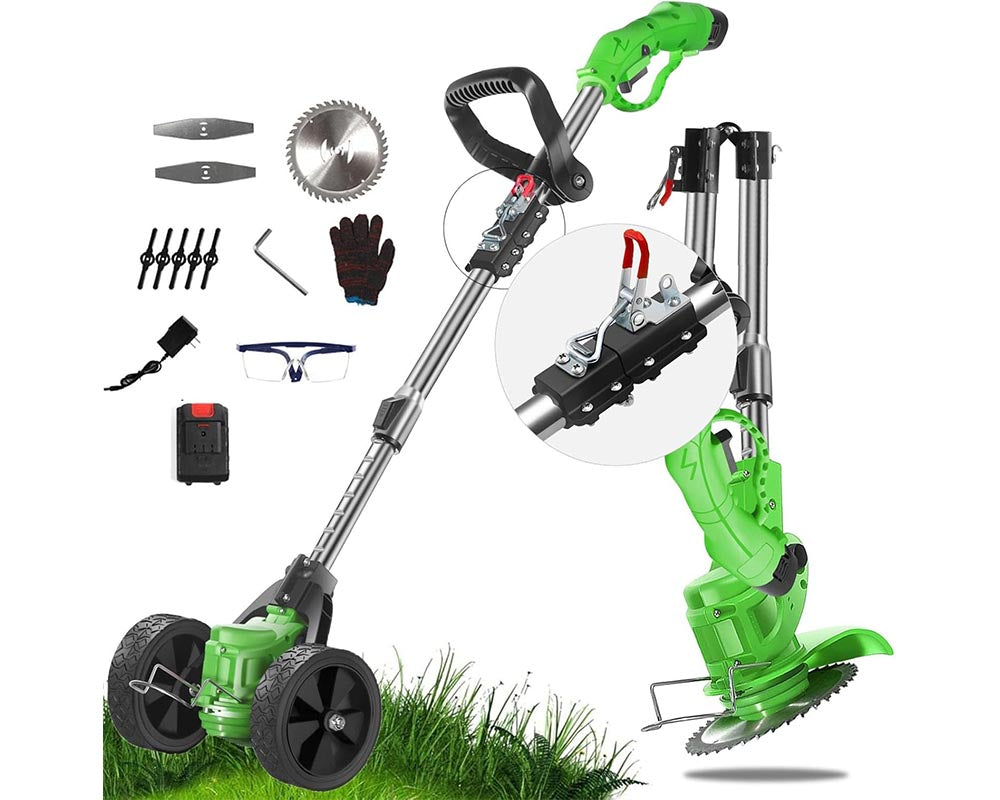 Foldable 21V Cordless Strimmer – Electric Lawn Trimmer with Adjustable Telescopic Pole